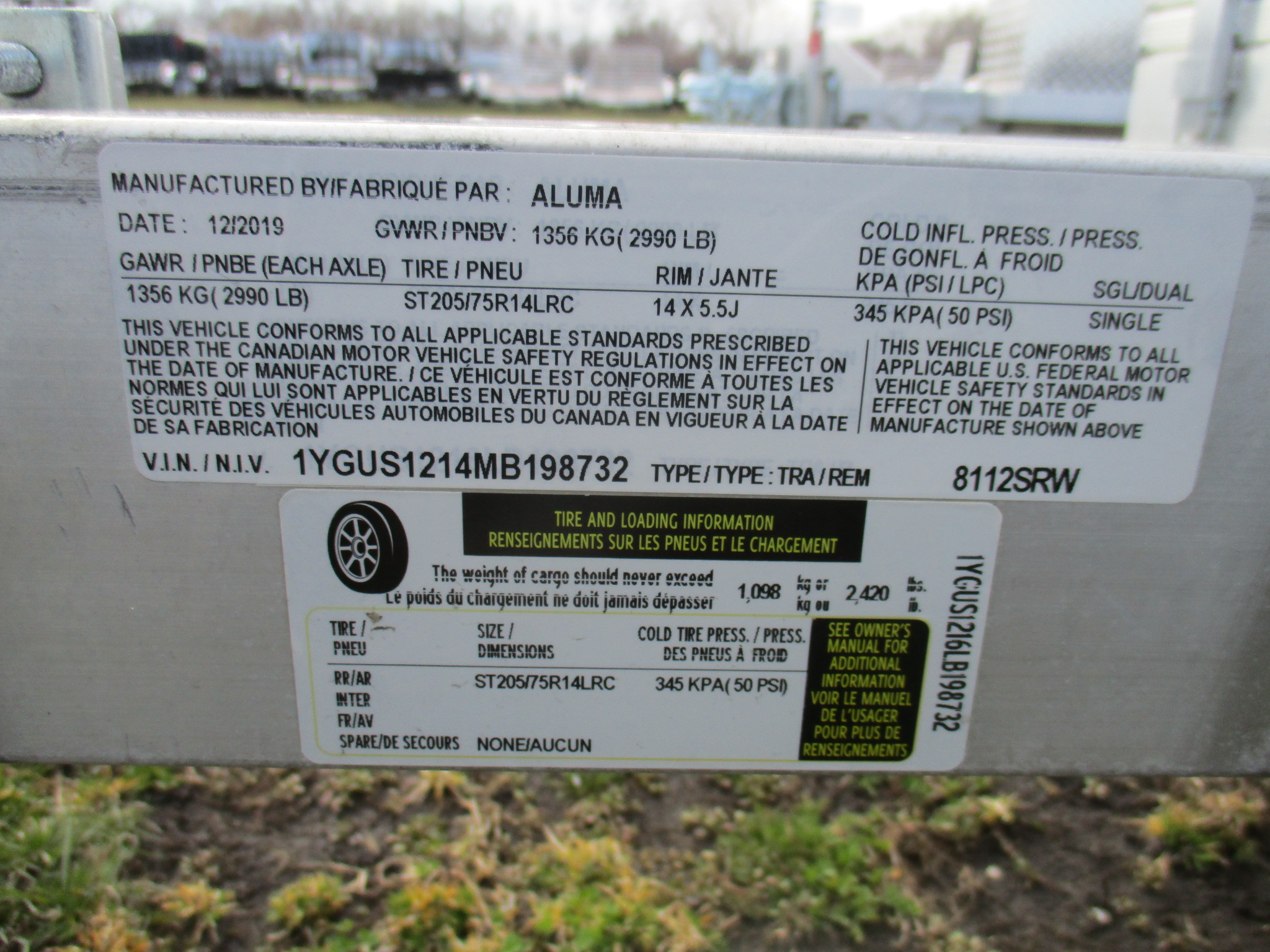 2021 Aluma 81x12  Aluminum Single Axle Utility 8112W-S-R-BT